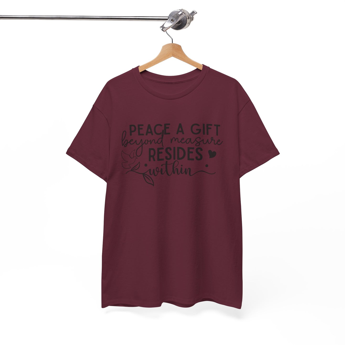 Peace A Gift T-Shirt – Inspirational Dove Graphic Tee with “Peace a Gift Beyond Measure Resides Within” Quote