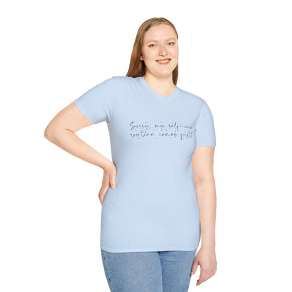 Saving My Sanity Starting My Joy Script T-Shirt | Minimal Inspirational Tee | Mental Health Shirt | Self Care Gift | Wellness Apparel | Recovery Tee