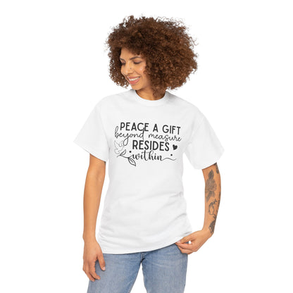Peace A Gift T-Shirt – Inspirational Dove Graphic Tee with “Peace a Gift Beyond Measure Resides Within” Quote