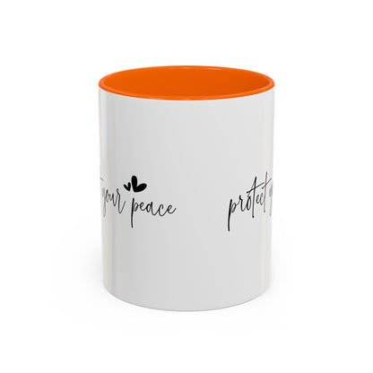 Protect Your Peace Accent Coffee Mug | Inspirational Ceramic Mug 11oz 15oz | Mental Health Gift | Self Care Coffee Cup | Mindfulness Mug