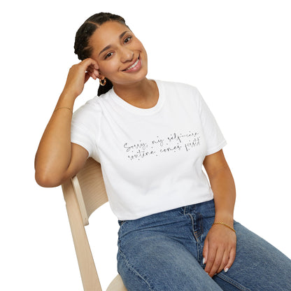 Saving My Sanity Starting My Joy Script T-Shirt | Minimal Inspirational Tee | Mental Health Shirt | Self Care Gift | Wellness Apparel | Recovery Tee