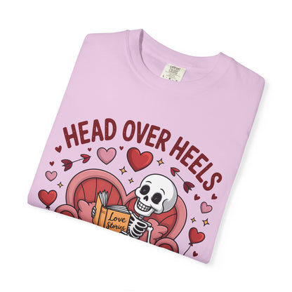 Head Over Heels In Love With Reading Skeleton T-Shirt | Book Lover Gift | Bookworm Shirt | Reading Lover Tee | Librarian Gift | Literary Tee