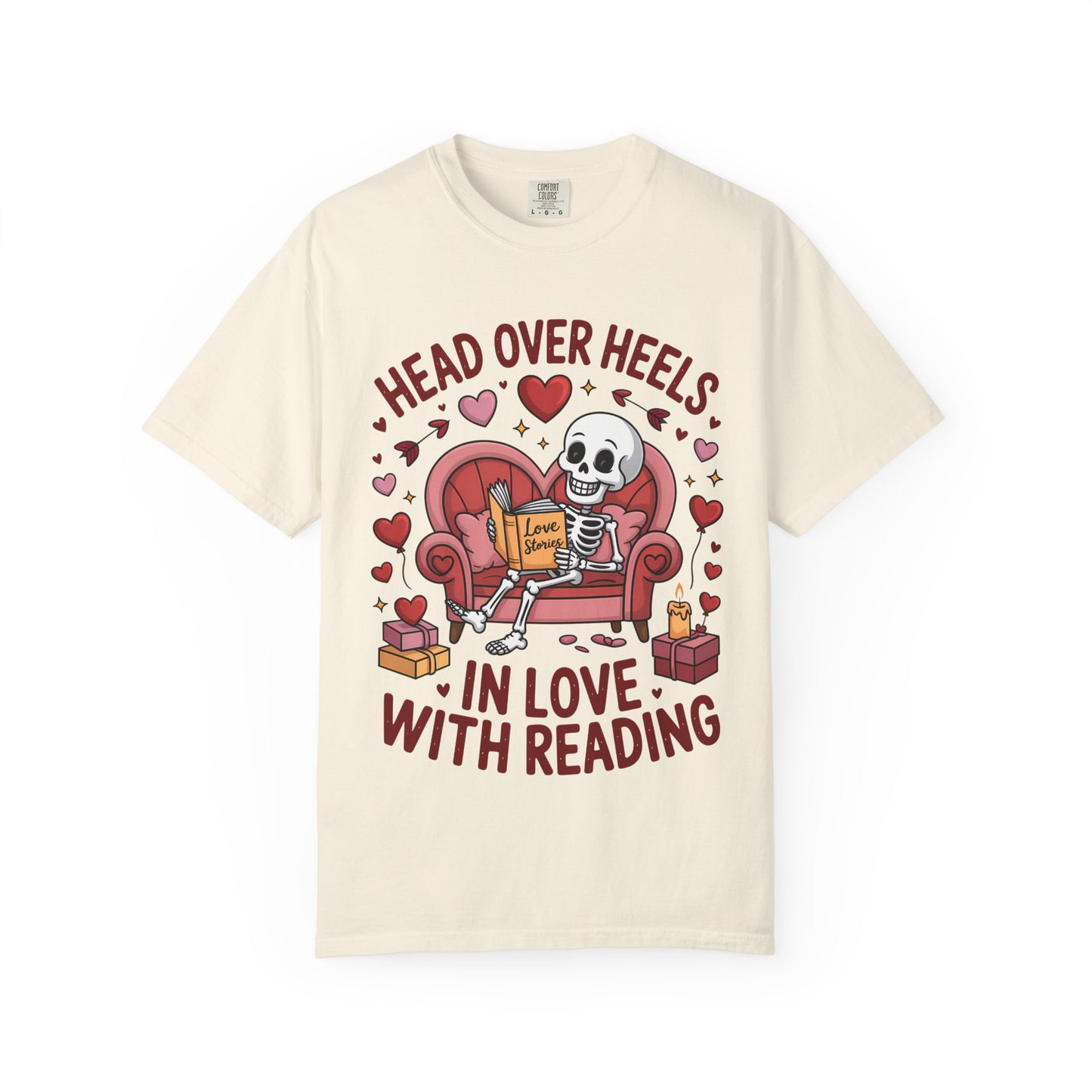 Head Over Heels In Love With Reading Skeleton T-Shirt | Book Lover Gift | Bookworm Shirt | Reading Lover Tee | Librarian Gift | Literary Tee