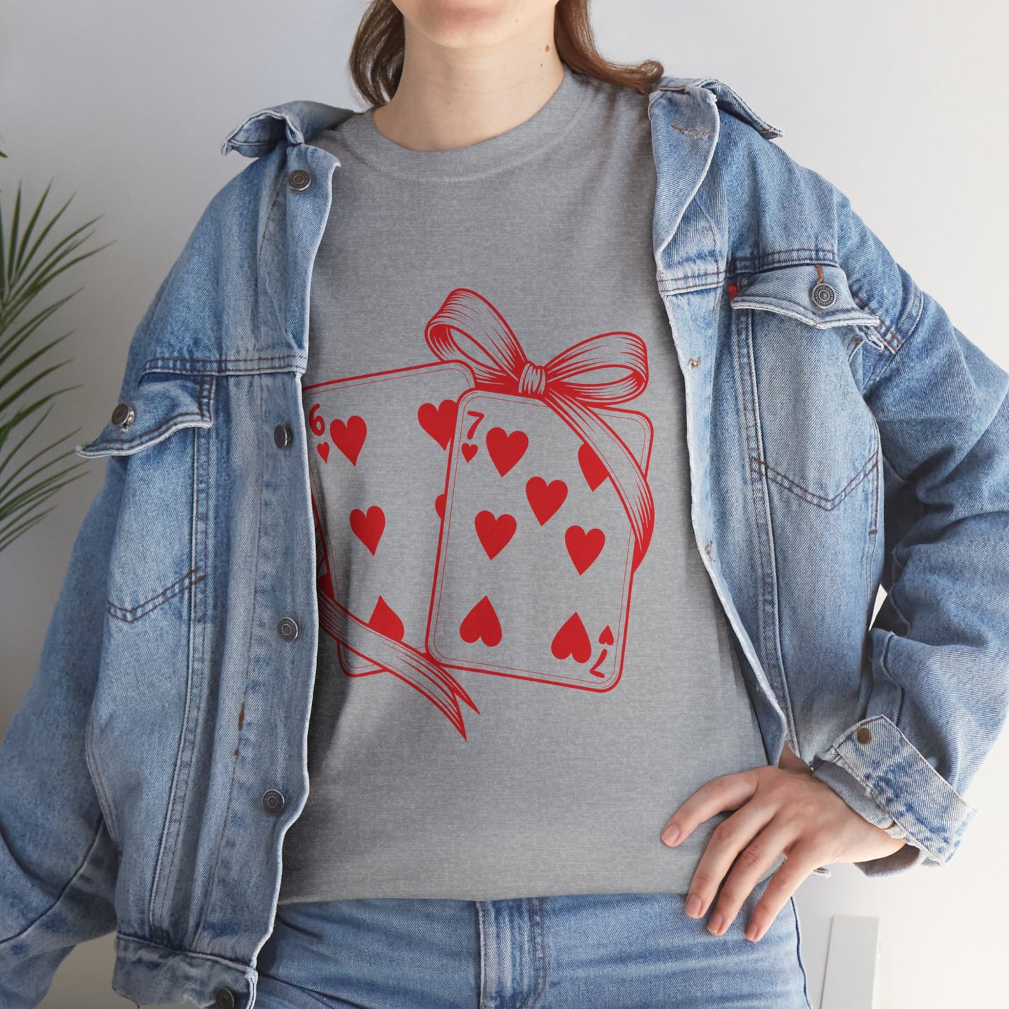 Playing Cards Heart Tee – Red 6 & 7 of Hearts Graphic T-Shirt, Romantic Gift for Card & Poker Lovers