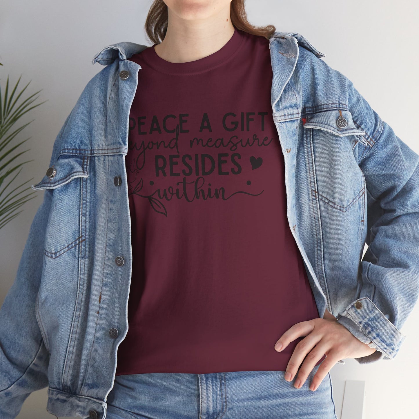 Peace A Gift T-Shirt – Inspirational Dove Graphic Tee with “Peace a Gift Beyond Measure Resides Within” Quote