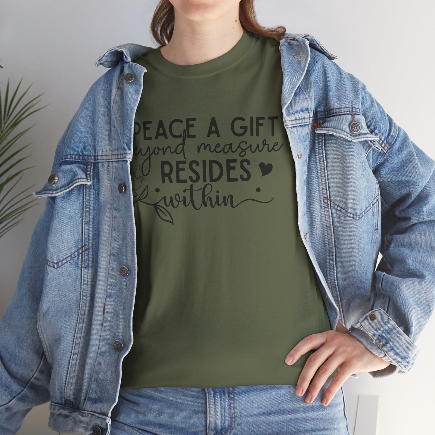 Peace A Gift T-Shirt – Inspirational Dove Graphic Tee with “Peace a Gift Beyond Measure Resides Within” Quote