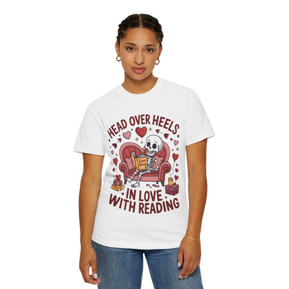 Head Over Heels In Love With Reading Skeleton T-Shirt | Book Lover Gift | Bookworm Shirt | Reading Lover Tee | Librarian Gift | Literary Tee