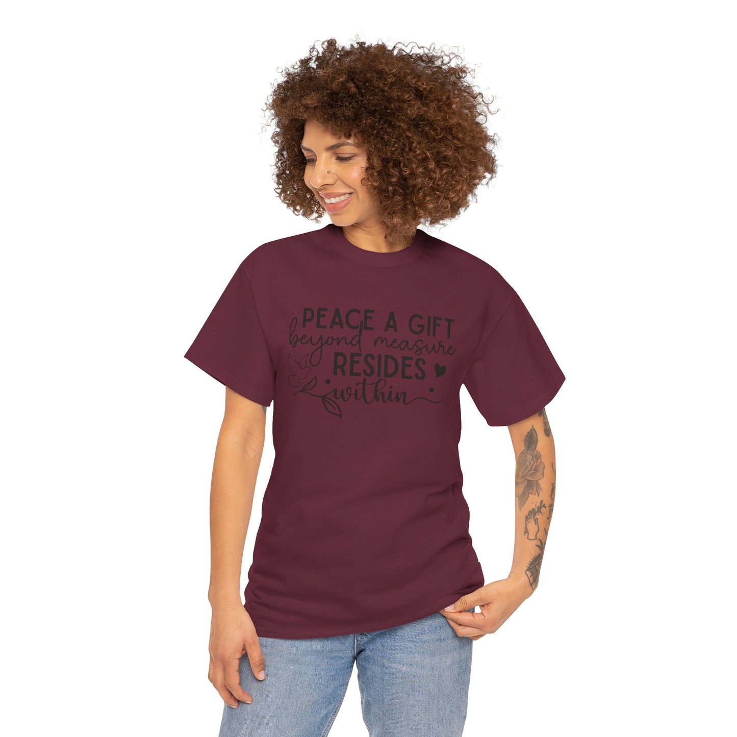 Peace A Gift T-Shirt – Inspirational Dove Graphic Tee with “Peace a Gift Beyond Measure Resides Within” Quote