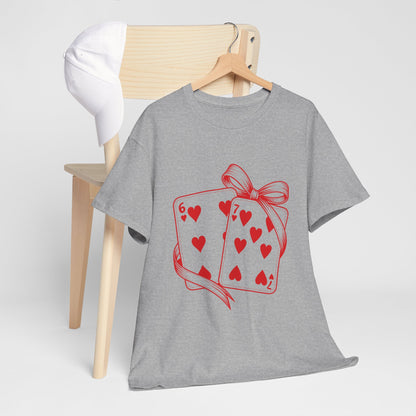 Playing Cards Heart Tee – Red 6 & 7 of Hearts Graphic T-Shirt, Romantic Gift for Card & Poker Lovers