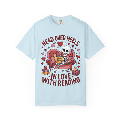 Head Over Heels In Love With Reading Skeleton T-Shirt | Book Lover Gift | Bookworm Shirt | Reading Lover Tee | Librarian Gift | Literary Tee