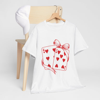 Playing Cards Heart Tee – Red 6 & 7 of Hearts Graphic T-Shirt, Romantic Gift for Card & Poker Lovers