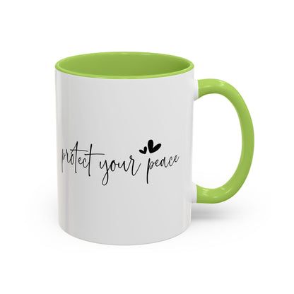 Protect Your Peace Accent Coffee Mug | Inspirational Ceramic Mug 11oz 15oz | Mental Health Gift | Self Care Coffee Cup | Mindfulness Mug
