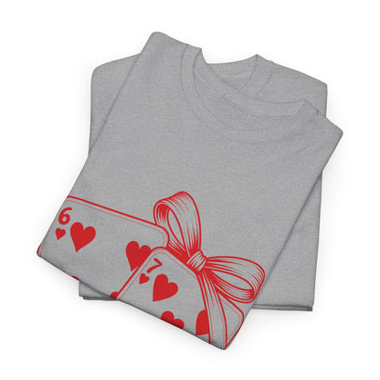 Playing Cards Heart Tee – Red 6 & 7 of Hearts Graphic T-Shirt, Romantic Gift for Card & Poker Lovers