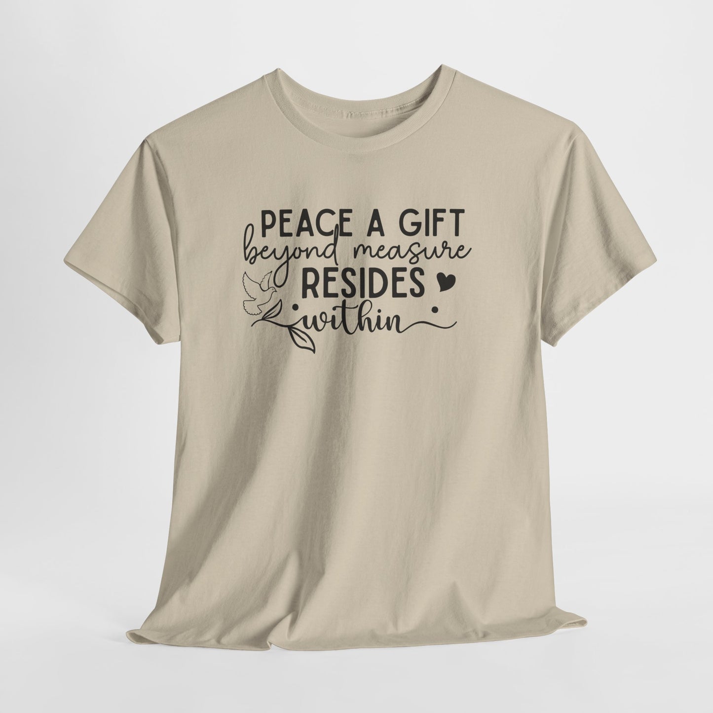 Peace A Gift T-Shirt – Inspirational Dove Graphic Tee with “Peace a Gift Beyond Measure Resides Within” Quote