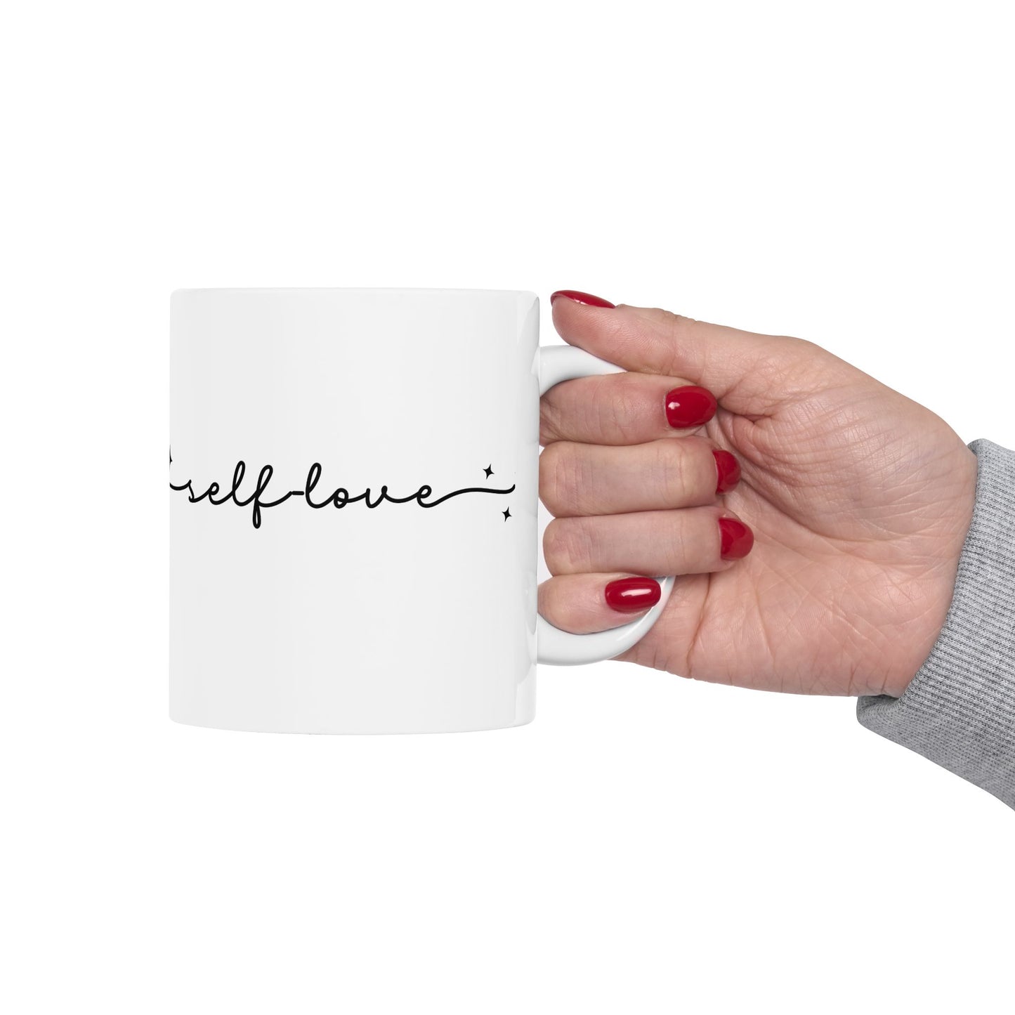 Self Love Ceramic Mug — Minimalist Script Motivational Coffee Cup (11oz, 15oz)