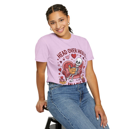Head Over Heels In Love With Reading Skeleton T-Shirt | Book Lover Gift | Bookworm Shirt | Reading Lover Tee | Librarian Gift | Literary Tee