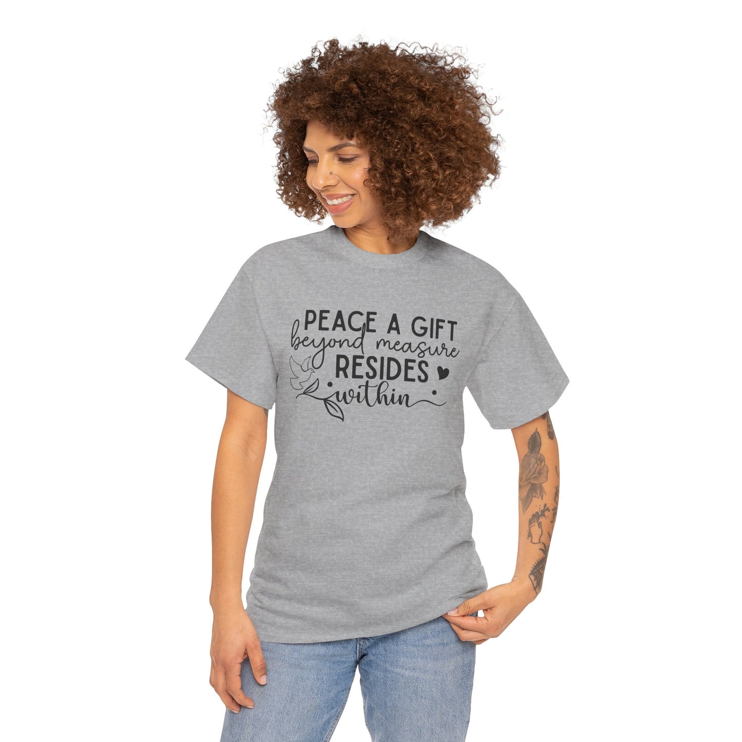 Peace A Gift T-Shirt – Inspirational Dove Graphic Tee with “Peace a Gift Beyond Measure Resides Within” Quote