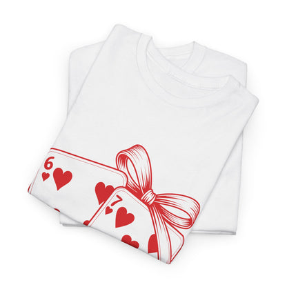 Playing Cards Heart Tee – Red 6 & 7 of Hearts Graphic T-Shirt, Romantic Gift for Card & Poker Lovers