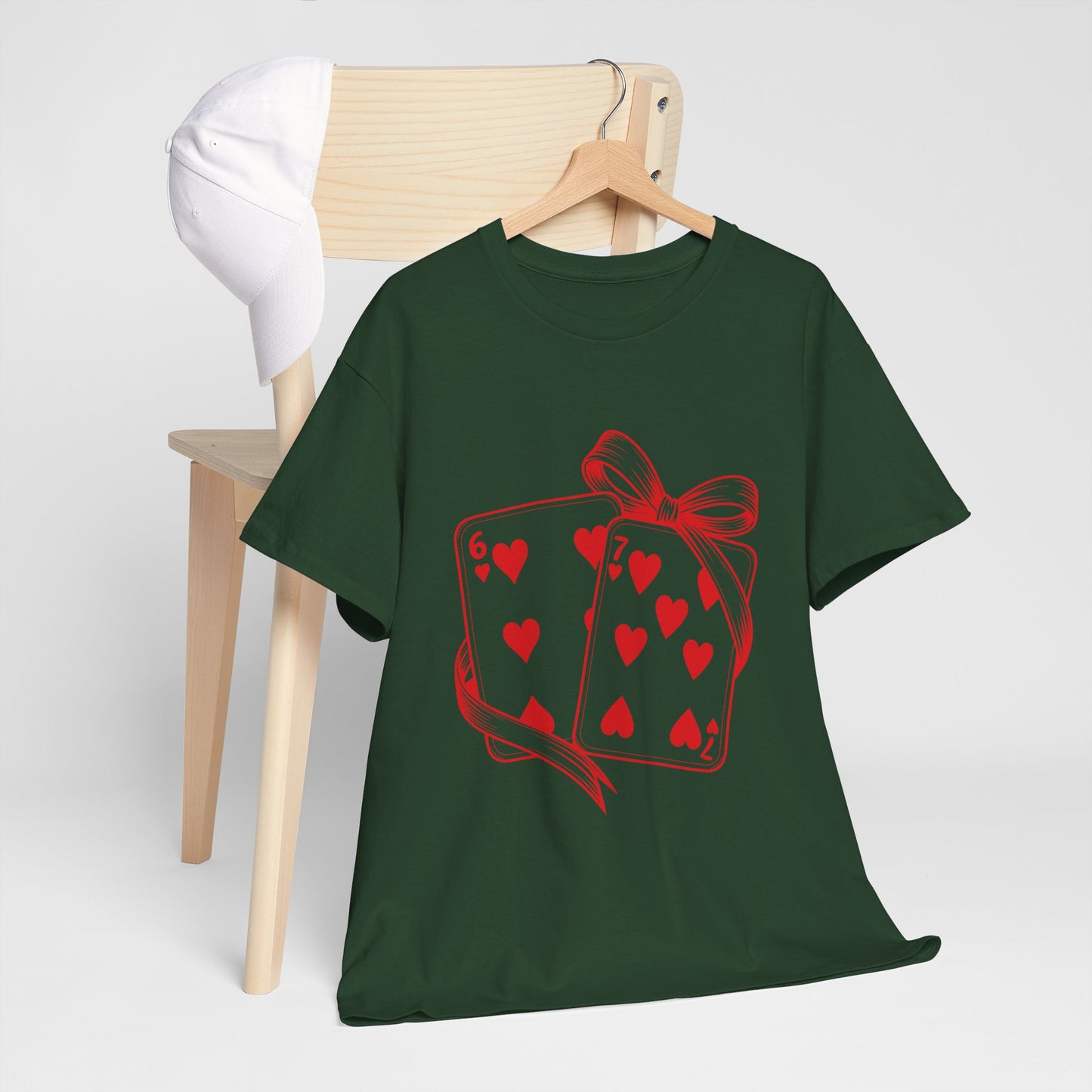 Playing Cards Heart Tee – Red 6 & 7 of Hearts Graphic T-Shirt, Romantic Gift for Card & Poker Lovers