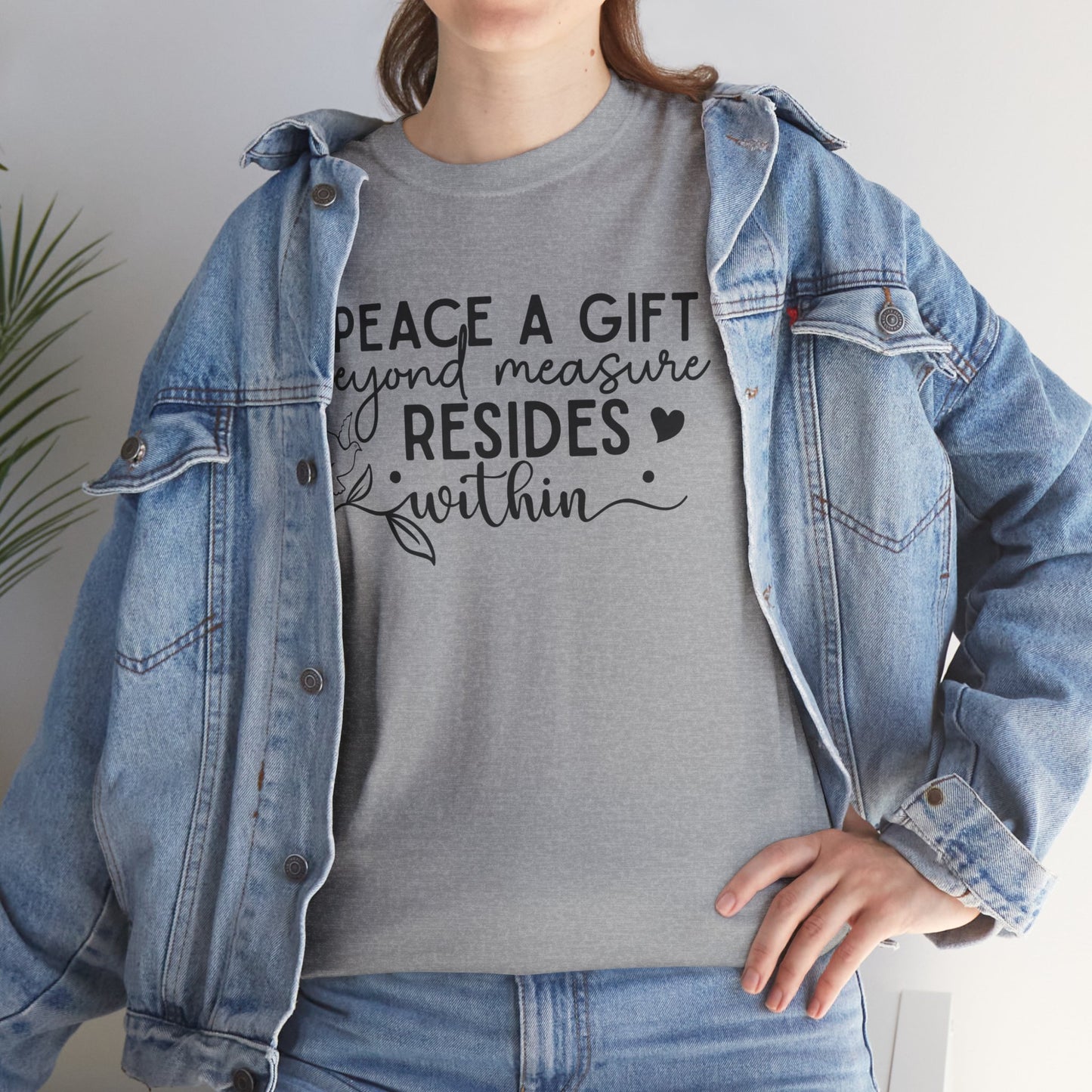 Peace A Gift T-Shirt – Inspirational Dove Graphic Tee with “Peace a Gift Beyond Measure Resides Within” Quote