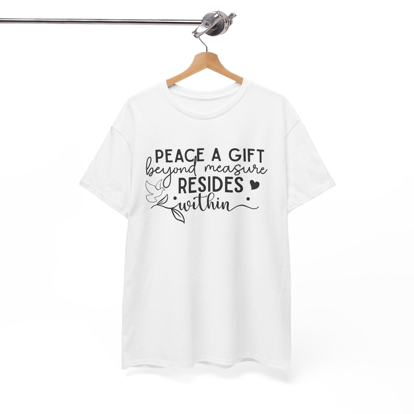 Peace A Gift T-Shirt – Inspirational Dove Graphic Tee with “Peace a Gift Beyond Measure Resides Within” Quote