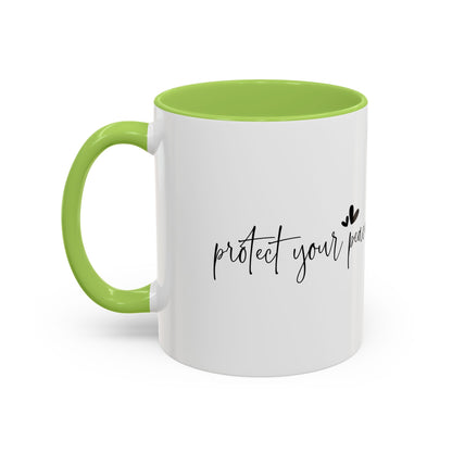 Protect Your Peace Accent Coffee Mug | Inspirational Ceramic Mug 11oz 15oz | Mental Health Gift | Self Care Coffee Cup | Mindfulness Mug