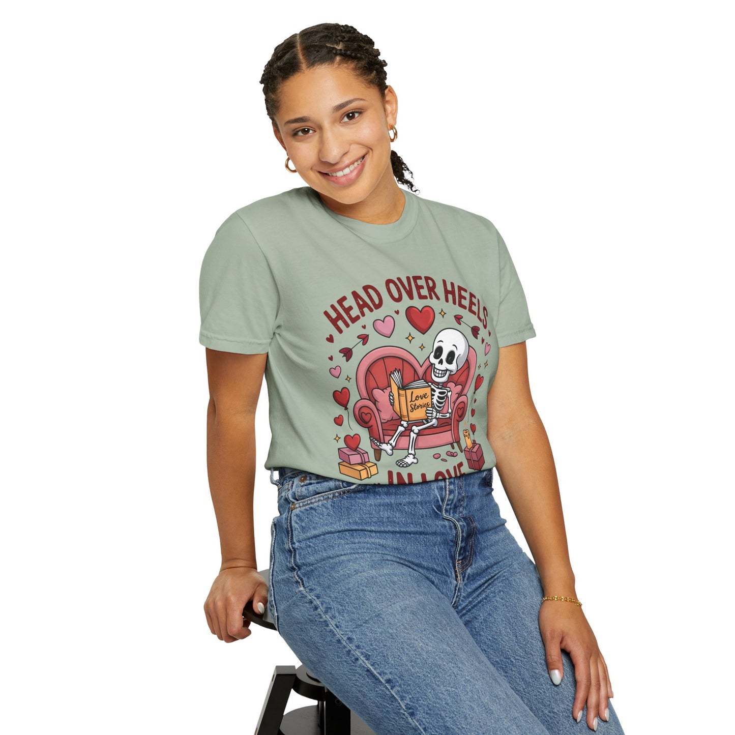 Head Over Heels In Love With Reading Skeleton T-Shirt | Book Lover Gift | Bookworm Shirt | Reading Lover Tee | Librarian Gift | Literary Tee