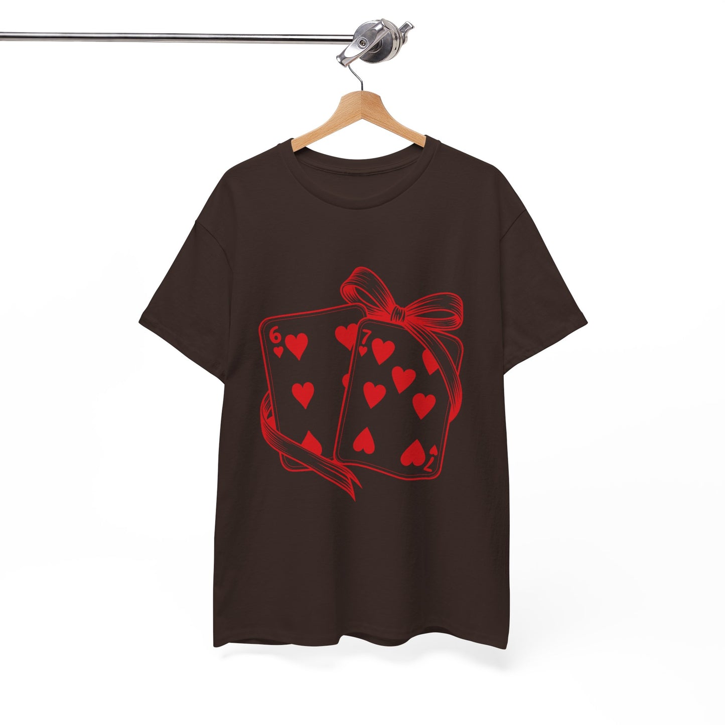 Playing Cards Heart Tee – Red 6 & 7 of Hearts Graphic T-Shirt, Romantic Gift for Card & Poker Lovers