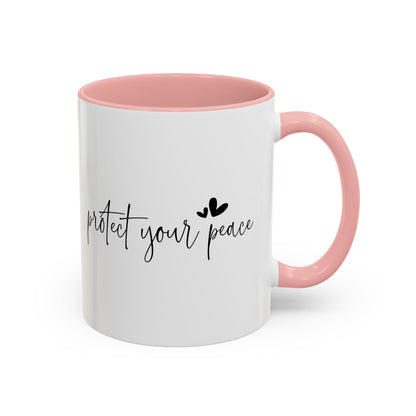 Protect Your Peace Accent Coffee Mug | Inspirational Ceramic Mug 11oz 15oz | Mental Health Gift | Self Care Coffee Cup | Mindfulness Mug