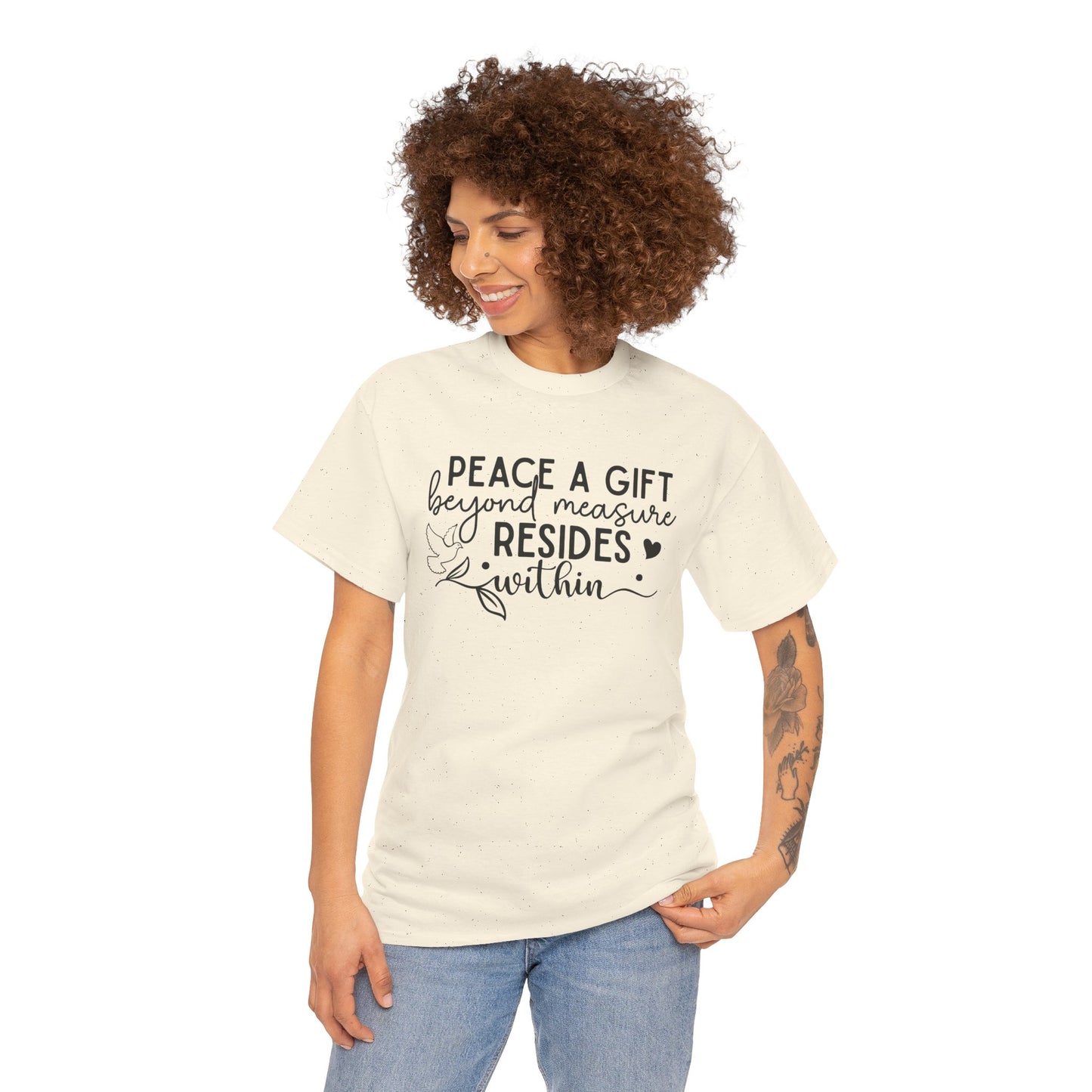 Peace A Gift T-Shirt – Inspirational Dove Graphic Tee with “Peace a Gift Beyond Measure Resides Within” Quote