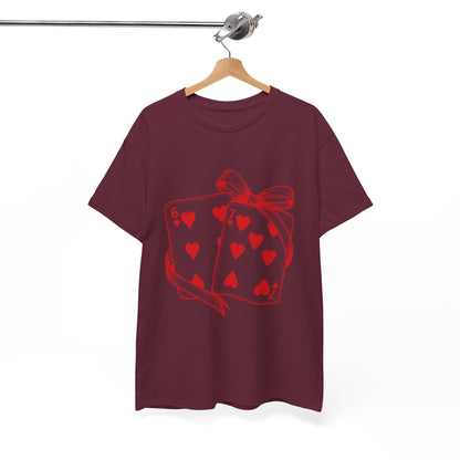 Playing Cards Heart Tee – Red 6 & 7 of Hearts Graphic T-Shirt, Romantic Gift for Card & Poker Lovers